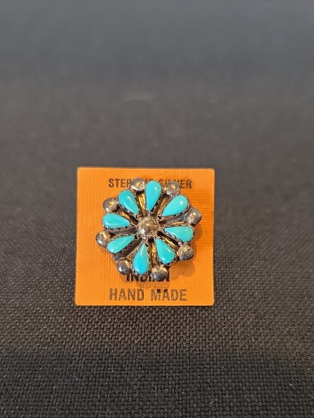 Vintage Native American Zuni-style sterling silver& turquoise petit point flower